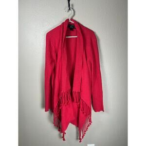 St.John Cardigan Classic Red Knit Designer Cozy Quiet Luxury Sweater TINY FLAW